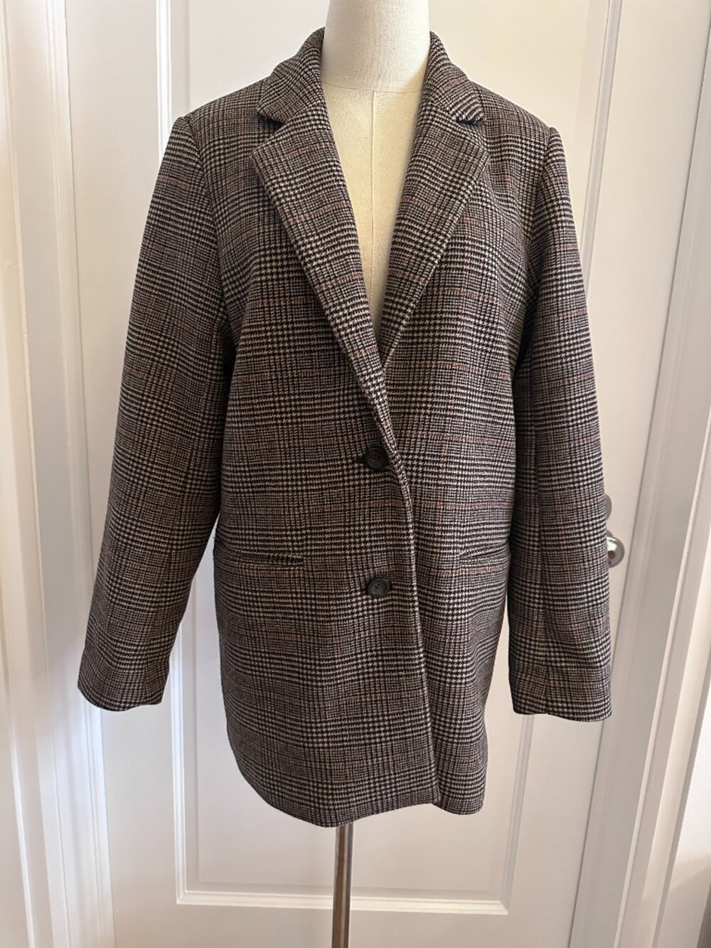 Abercrombie & Fitch Wool-Blend Blazer Coat in Brown Plaid, size M ~ pre-owned!
